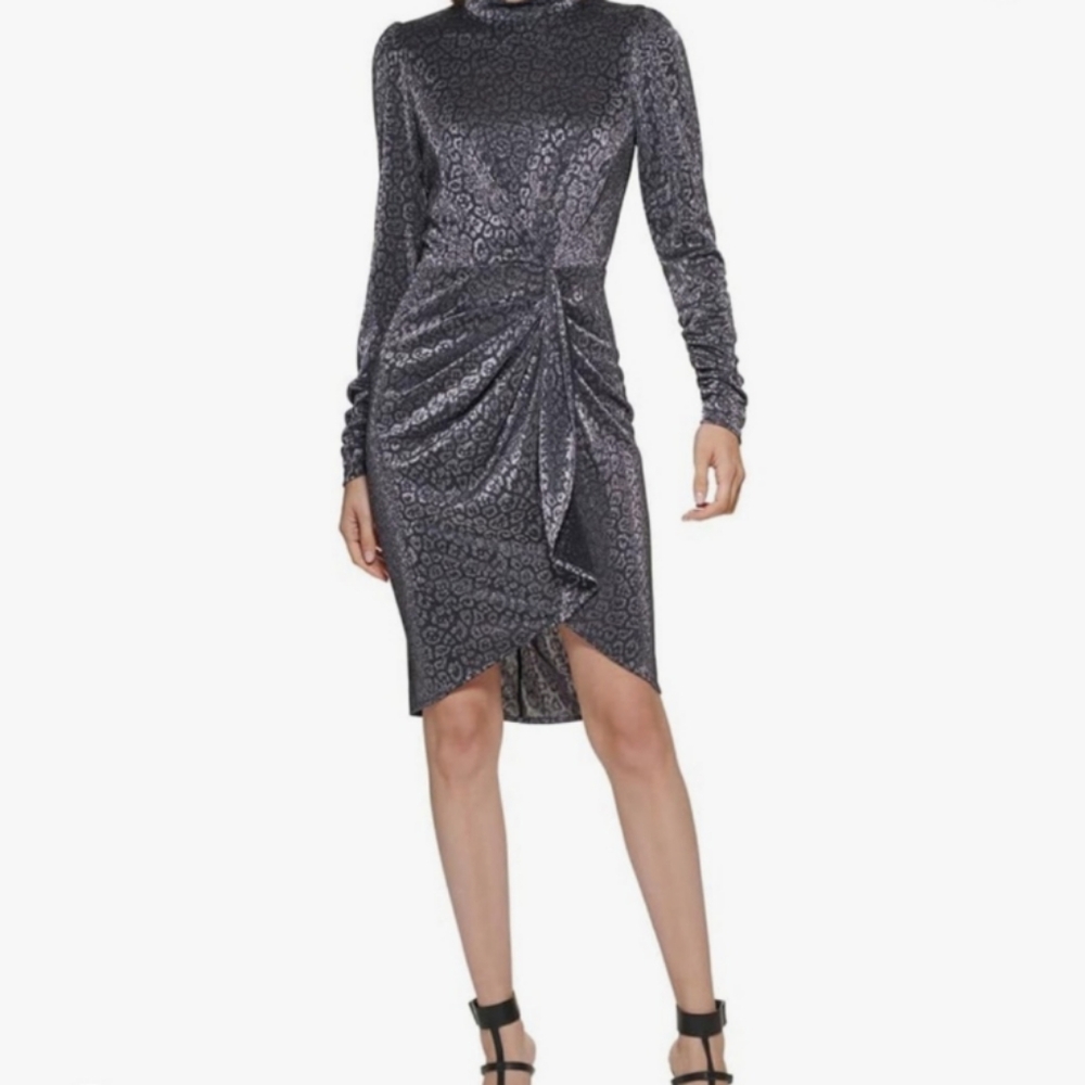 NWOT Calvin Klein Metallic Leopard Ruched Dress 8 - Picture 8 of 8